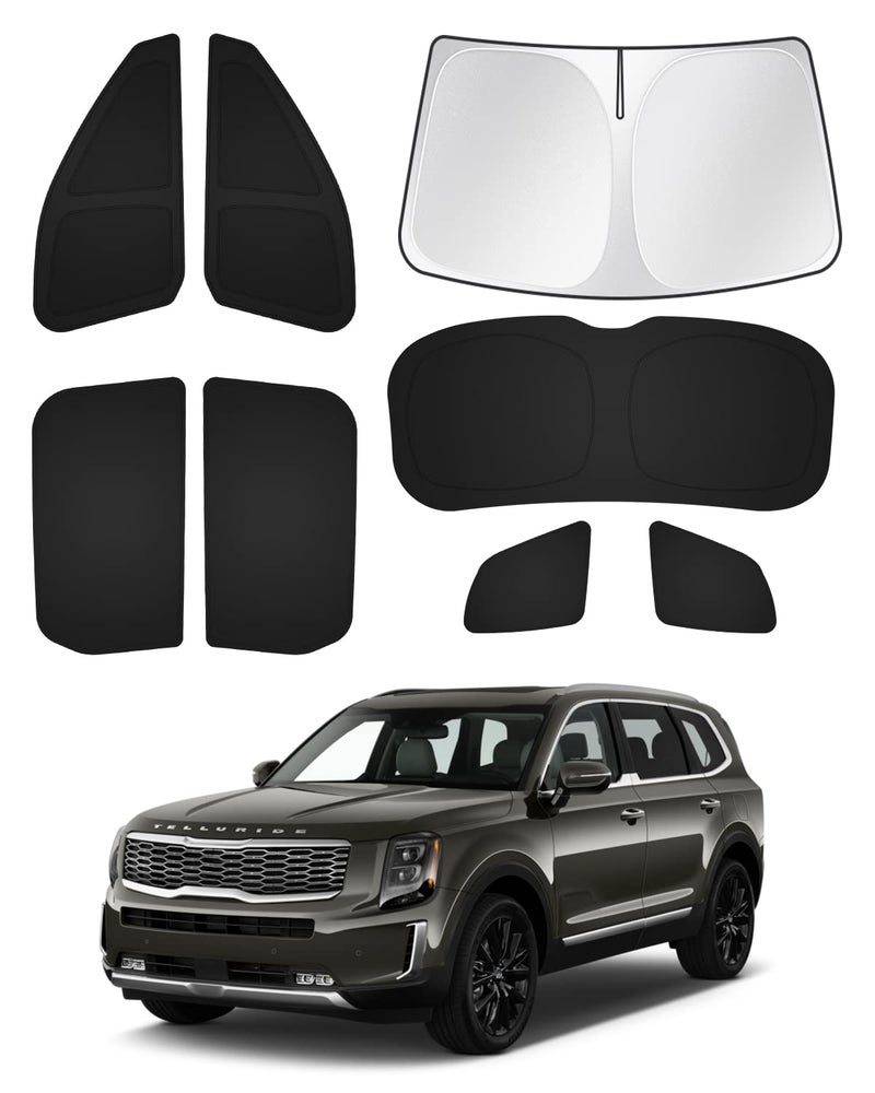 Canvcle Windshield Sun Shade for 2020-2024 2025 Kia Telluride Accessories Sunshade Side Rear Window Shade Cover Window Sun Visor Shield Privacy Protection Keep Vehicle Cool Black 8PCS - Image 1